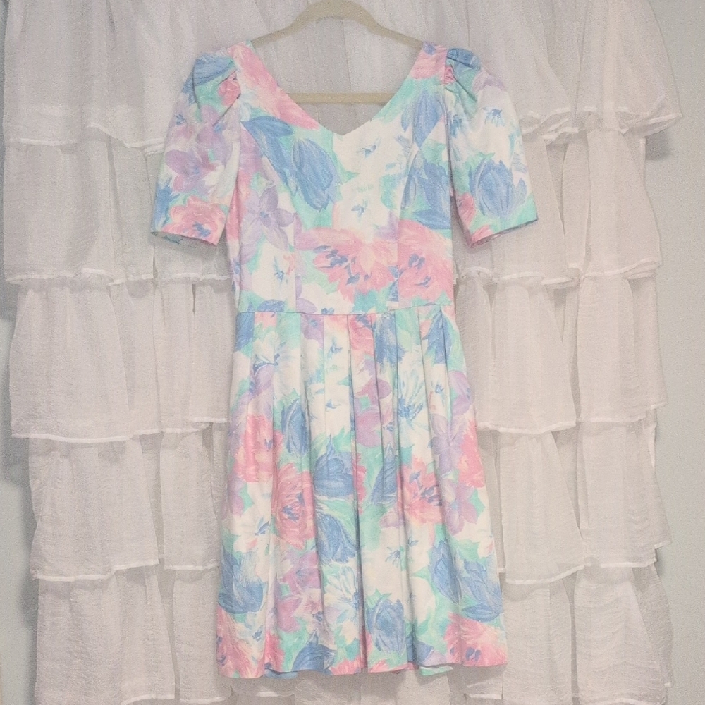 Vintage Floral Pastel Cottagecore Dress Oh My Goodness Perfect Puff Sleeve Pleat